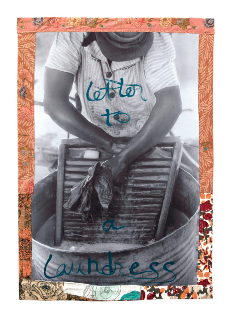 Carletta Carrington Wilson, letter to a laundress, 2017-2018, thirty-two panel mixed-media installation, 1941 photograph by Jack Delano, of tenant farmer wife washing clothes in Green County, Georgia, images from the Library of Congress Prints and Photographs division. Collection of the Artist.