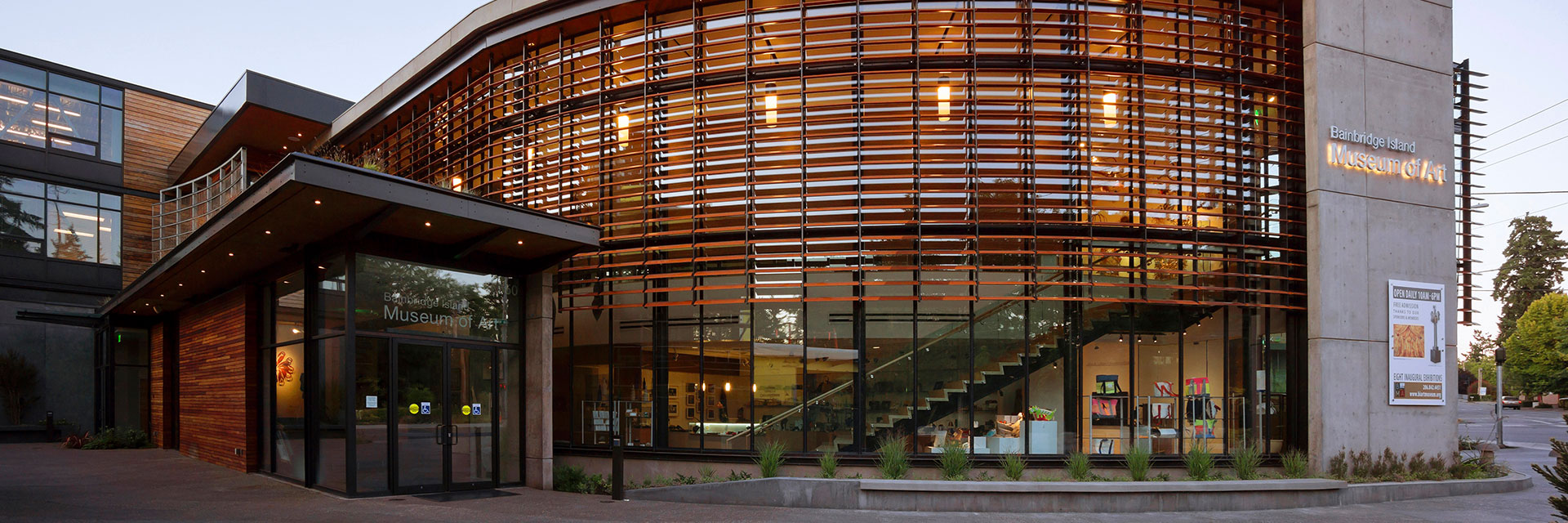 Exterior of Bainbridge Island Museum of Art designed by Matthew Coates. Photo by Art Grice.