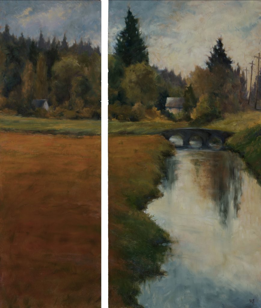 Pamela Wachtler, Along the Pioneer Highway, (towards Conway) oil on canvas, 36”x30” (diptych) Photo: Credit: Nick Felkey