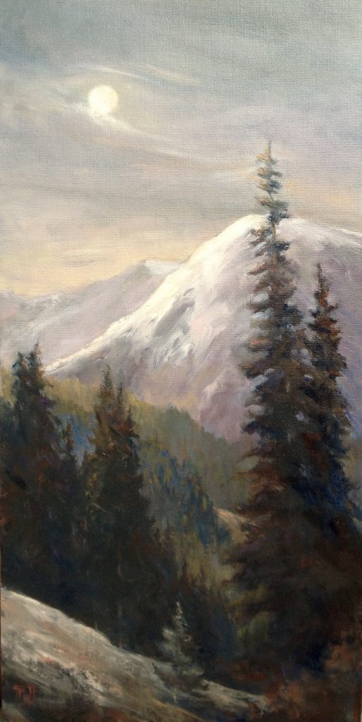 Pamela Wachtler, Alpenglow, oil on canvas, 20x10 Courtesy of Roby King Gallery