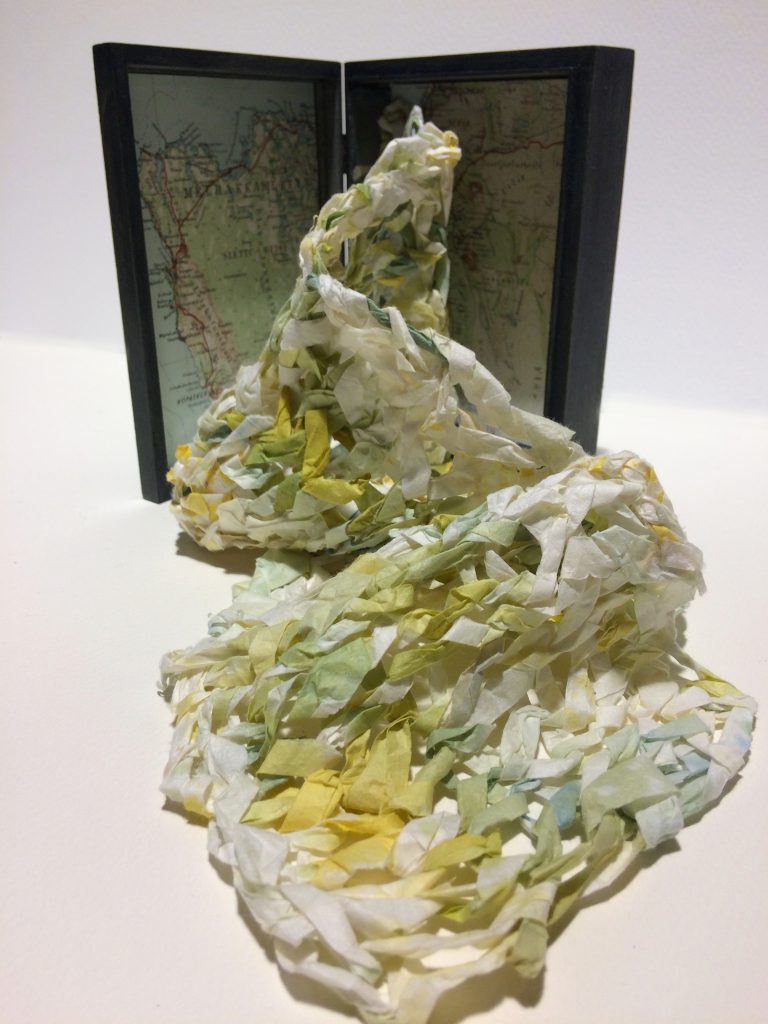 Arnthrudur Osp Karlsdottir, Springtime, 2017, knitted pages of hand-dyed paper in a box, size of box
17 x 14 x 5 cm.