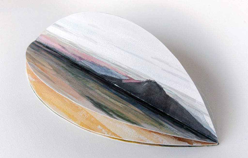 Svanborg Matthiasdottir, Mountains, 2017, watercolor paper, watercolor, glue, 50 x 12,5 x 1 cm.