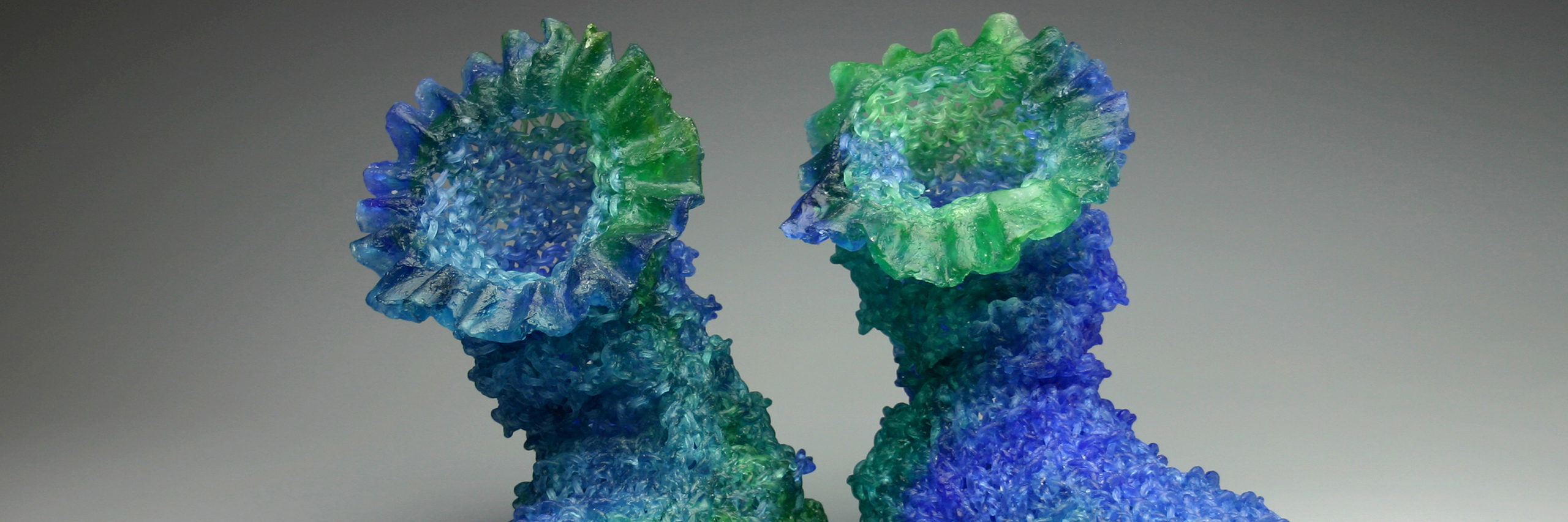 Carol Milne, Lena & Tilta, 2011, kiln cast lead crystal, 12h x 8.5w x 16d inches each, Courtesy of the Artist