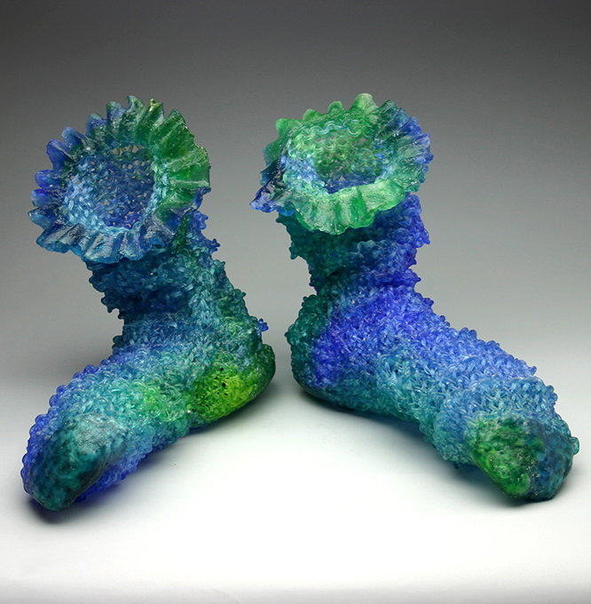 Carol Milne, Lena & Tilta, 2011, kiln cast lead crystal, 12h x 8.5w x 16d inches each, Courtesy of the Artist