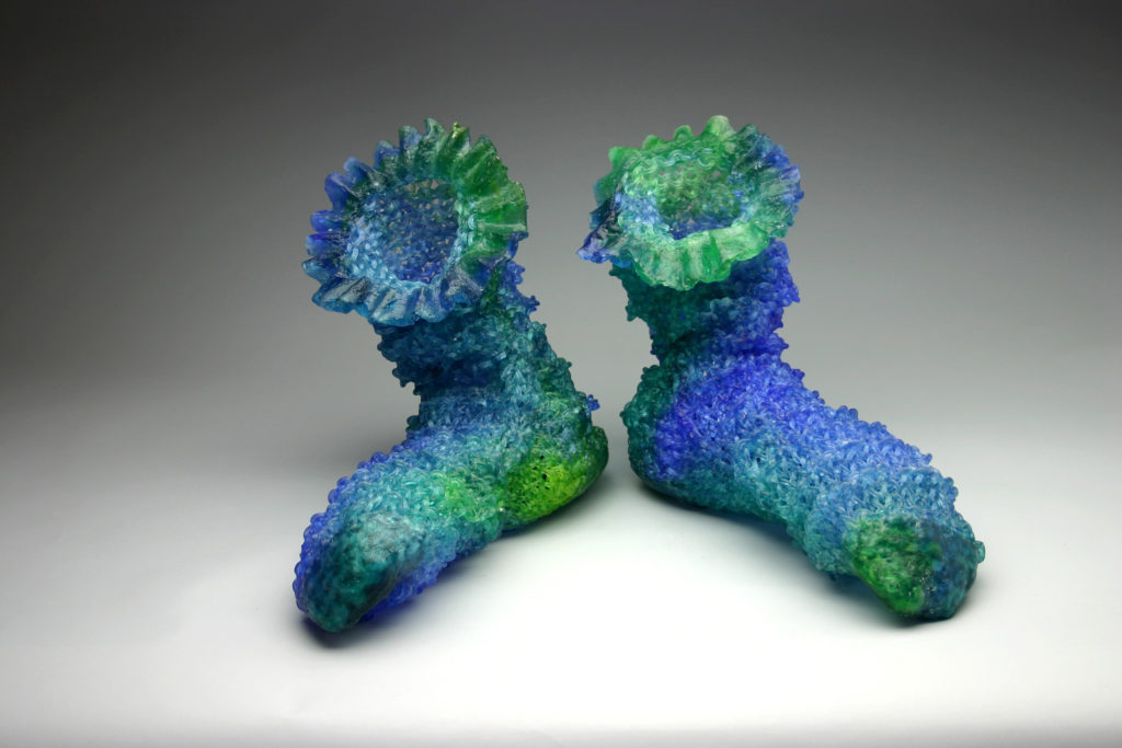 Carol Milne, Lena & Tilta, 2011, kiln cast lead crystal, 12h x 8.5w x 16d inches each, Courtesy of the Artist