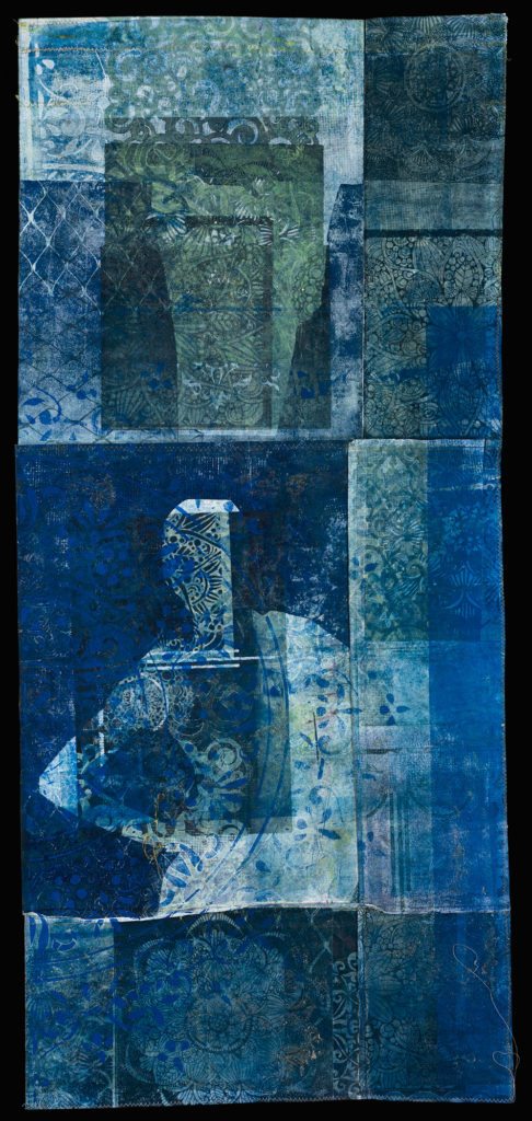 Jite Agbro, Better Life Unclear 2, mixed media print on dyed kozo paper, 60”h x 46”w, Courtesy of the Artist, Photo credit: Art and Soul Photo
