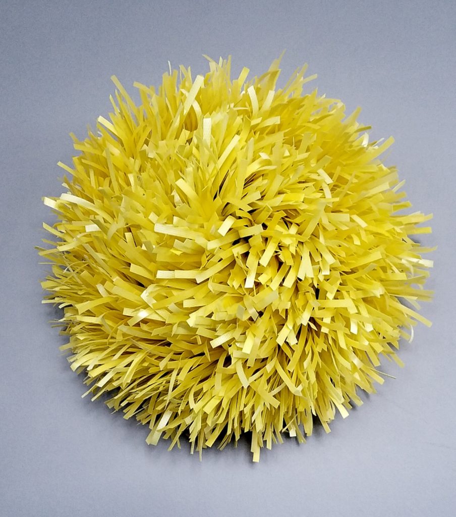 Barbara DePirro (Shelton) Sea Urchin (Yellow) synthetic strapping and crocheted stainless steel wire, 15”h x 15”w x 10”d Courtesy of the Artist