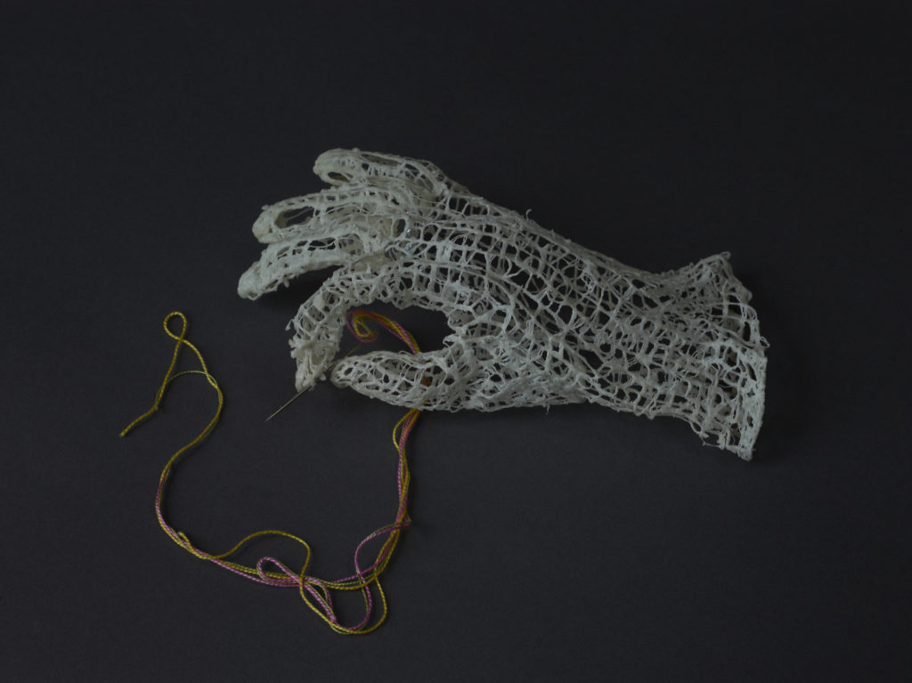 Maura Donegan (Redmond) Humankind, 2016 thread, wire, needle, free-motion machine embroidery, 4.7”h x 10”w (varies) Courtesy of Artist