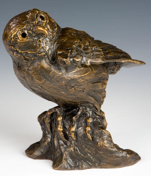 Barbara Duzan, Pygmy Owl, 2014, 6"h x 4.5"w x 5"d, bronze