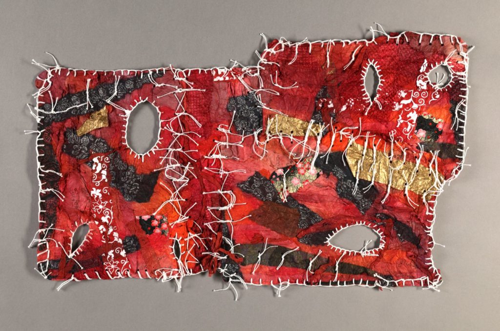 Zia Gipson, Recital in Red, 2019, Felted Paper and Crochet, 13" x 22.5"
