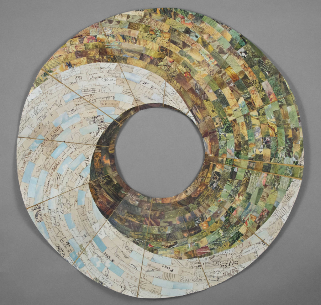 Deborah Greenwood (Tacoma), The Land, 2015 Toroidal book mixed media collage, 12.5"w x 6.75"h (open); one of kind, Cynthia Sears Artist's Book Collection