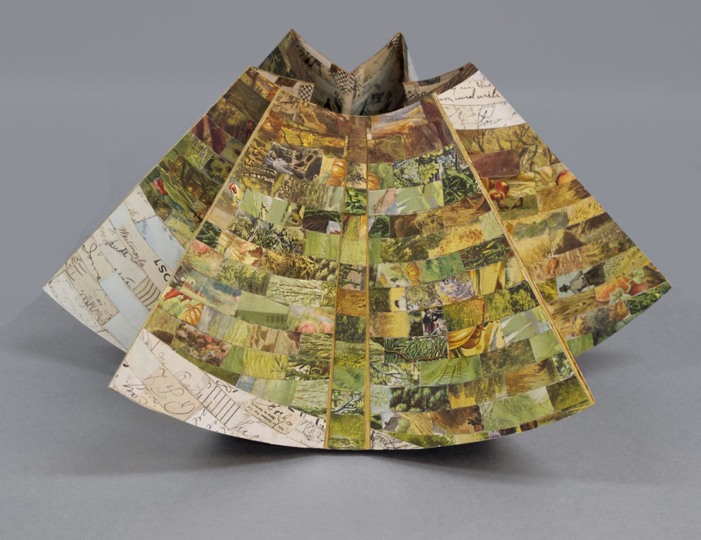 Deborah Greenwood (Tacoma), The Land, 2015 Toroidal book mixed media collage, 12.5"w x 6.75"h (open); one of kind, Cynthia Sears Artist's Book Collection