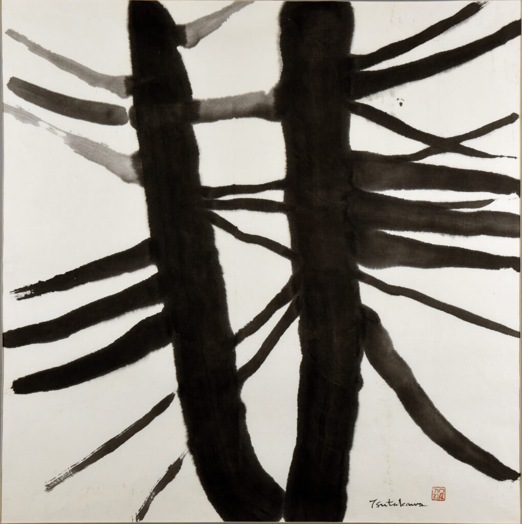 George Tsutakawa, 1910-1997 (Seattle), Leaning #2, 1987, sumi on paper, 33”h x 33”w, Tsutakawa Family Collection, photo by John Pai