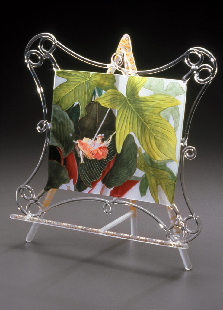 Ginny Ruffner (Seattle), Unseen Art History, Pt. 1 Swing, 2006, lampworked glass and mixed media, 20”h x 7”w x 18”d. Museum of Northwest Art (MoNA), La Conner, Washington. Photo by Mike Seidl/