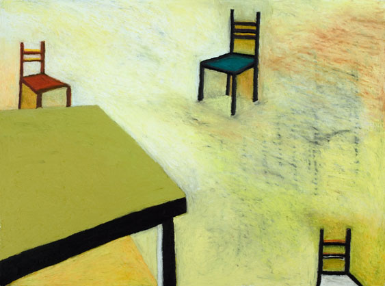 Caroline Cooley Browne (Bainbridge Island), Lingering at the Table, 2005, oil pastels, 41”h x 50”w (framed). BIMA Permanent Art Collection, Gift of the Artist.