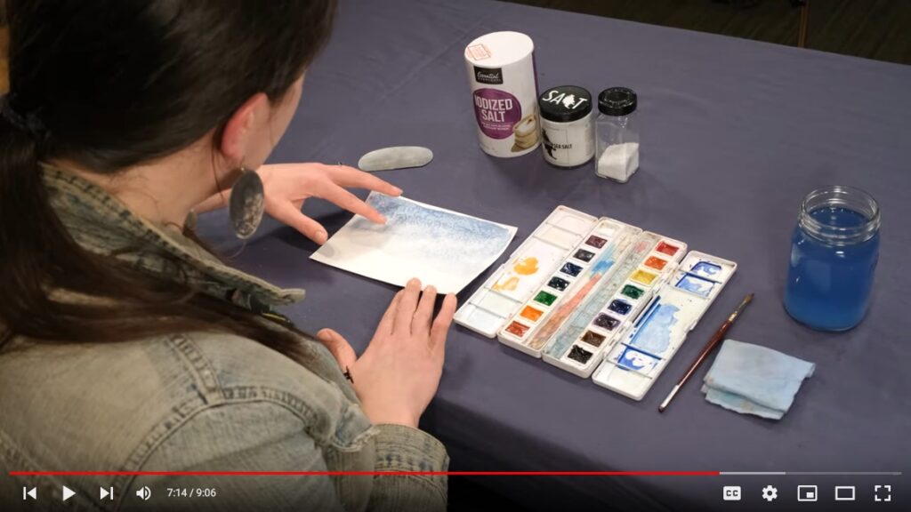 Robin demonstrates the effect of salt on watercolors