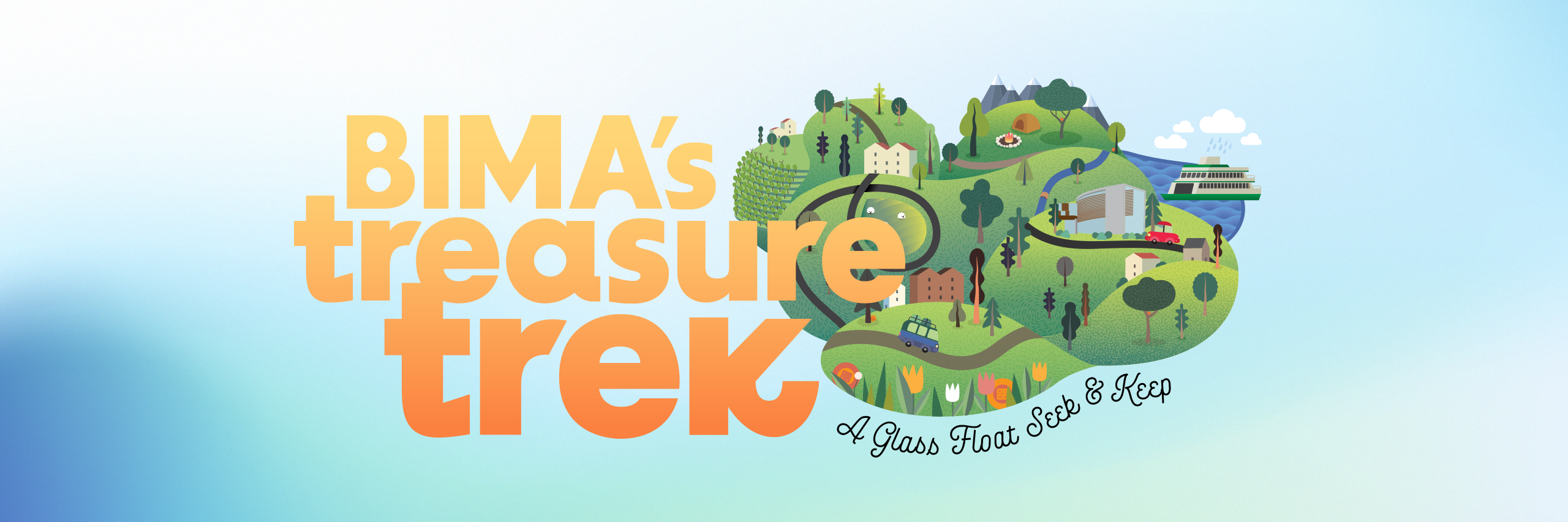 Treasure Trek logo and illustration of floats hidden across the county